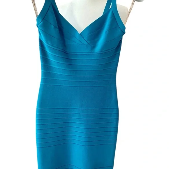 HERVE LEGER Vibrant Blue Mini Dress - Picture 2 of 14